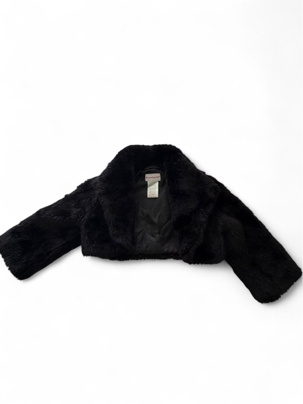 American Girl Faux Fur Bolero Shrug Jacket Black Satin Lined Girls Size 7 Y2K
